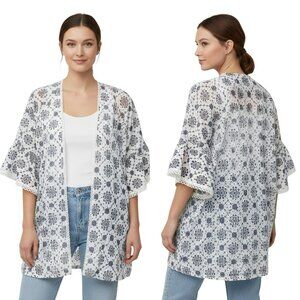 Valentina Naldi Italian Cotton Eyelet Kimono OS White Blue